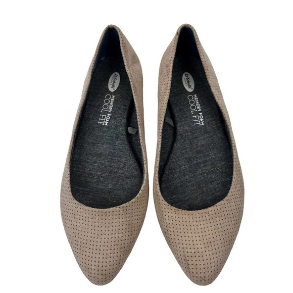 Dr Scholls Taupe Memory Foam Cool Fit Flat Shoes Sz 7M Perforated Suede - Picture 2 of 9